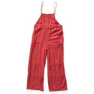 Peachy Red Jumpsuit Overalls with Contrast Stitching  Pockets Size Medium
